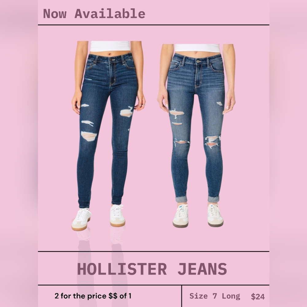 Woman's Hollister Jeans,Riped, Distresse,High Rise,Stretch,Size 7L,Set of 2